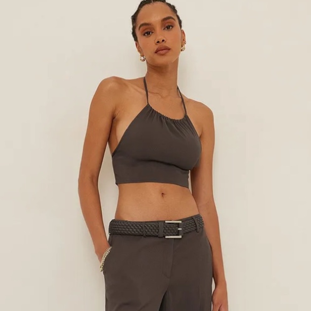 NA-KD Tie Halterneck Cropped Top